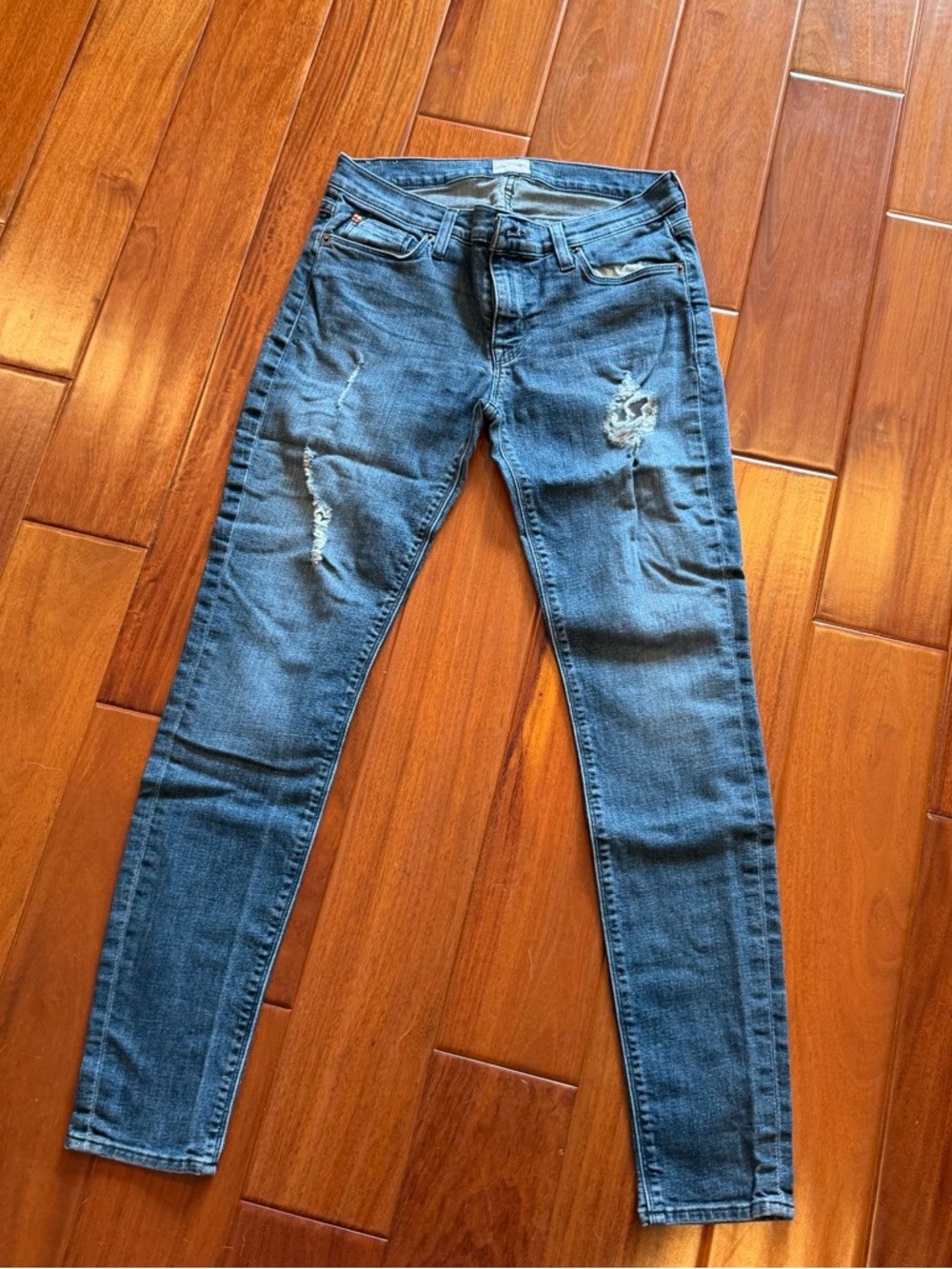 Vintage-Inspired Distressed Hudson Skinny Jeans - Blue